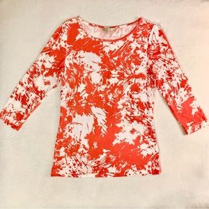 Joan Vass Studio— Red and White Artistic-Patterned Mid-Sleeve Blouse